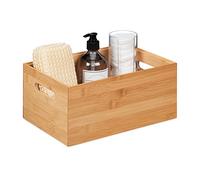 Relaxdays Storage Box, Stackable, Handles, H x W x D: 14 x 30 x 20 cm, Bamboo, Natural