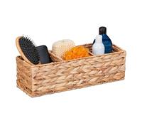 Relaxdays Storage Box, Water Hyacinth, 3 Compartments, Bathroom Storage, HxWxD: 13 x 42.5 x 15 cm, Basket, Natural