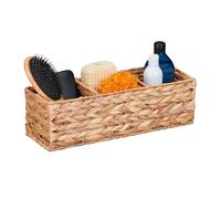 Relaxdays Box, Water Hyacinth, 3 Compartments, Bathroom Storage, HxWxD: 13 x 42.5 x 15 cm, Basket, Natural, Plant fibre