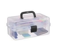 Relaxdays Storage Box with 9 Compartments, Sorting for Craft & Art Supplies, Sewing Kit, 14.5 x 33 x 19 cm, Clear/Black