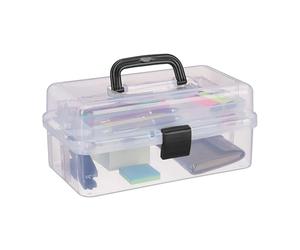 Relaxdays Storage Box with 9 Compartments, Sorting for Craft & Art Supplies, Sewing Kit, 14.5 x 33 x 19 cm, Clear/Black