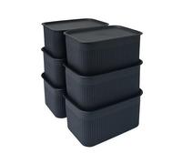 Relaxdays storage boxes 6-pack, with lid, 5 L organiser, HWD: 13x26.5x19 cm, stackable plastic bins, black