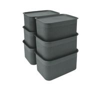 Relaxdays storage boxes set of 6, with lid, 5 L organiser box, HWD: 13x26.5x19 cm, stackable plastic, grey
