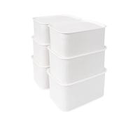 Relaxdays storage boxes set of 6, with lid, 5 L organiser box, HWD: 13x26.5x19 cm, stackable plastic, white