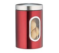 Relaxdays Storage Canister, Lid, Window, 1.4 L, for Coffee, Flour, Pasta, Kitchen Pantry Container, Jar, Metal, Red