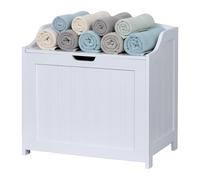 Relaxdays storage chest, 80 L, for laundry, bedding & toys, bathroom, box with lid, MDF, white
