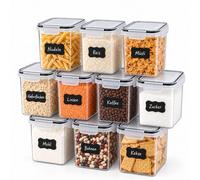 Relaxdays storage container, with silicone lid, plastic | with stickers & pen, food, pack of 10, 1.6 litres