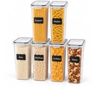 Relaxdays storage container, with silicone lid, plastic | with stickers & pen, food, pack of 6, 2.8 litres
