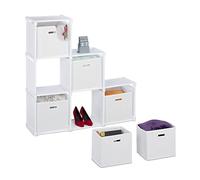 Relaxdays Storage Cube, Step Shelf Cube Boxes, 6 Compartments, Tiered, HxWxD: 110 x 108 x 31 cm, Steel & Fleece, White