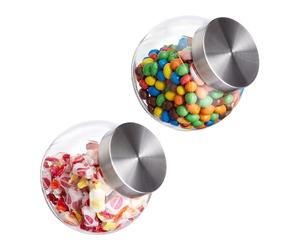 Relaxdays Storage Jars, Set of 2, 1.5 L, Containers for Sweets & Candy, Stainless Steel Lids, Pantry & Kitchen, Clear