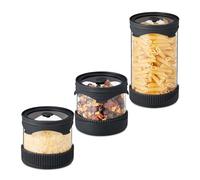 Relaxdays Storage Jars with Lid, Set of 3, Glass, Silicone, 450 & 1000 ml Capacity, Microwave-Safe, Transparent/Black, 17 x 10 x 10 cm