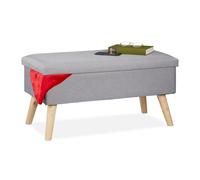 Relaxdays Storage Ottoman, Padded Seat Bench, Wooden Legs, for Hallway & Living Room, HxWxD: 39 x 77 x 39 cm, Grey, Fibreboard, 77 x 39 x 39 cm