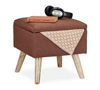 Relaxdays Storage Ottoman, Faux Linen Cover, Padded, Wooden Legs, Lidded Seat, HWD 40x40x40 cm, Brown