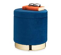 Relaxdays Storage Ottoman, with Lid, Cushioned Seat Stool, Modern Seat Cube, Footrest, H x T: 41.5 x 37 cm, Blue/Gold