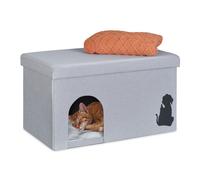 Relaxdays Cat Cave, 100kg Capacity Bench, Lid, Seat Cushion, HWD: 40.5 x 72 x 40.5 cm, Foldable Pet Den, Grey, Stainless steel, 37 x 28 x 28.5 cm