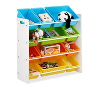 Relaxdays Storage Shelf Toy Organiser with Bins, MDF+Plastic, HxWxD 88x86x31cm