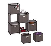 Relaxdays Storage, Step Shelf Cube Boxes, 6 Compartments, Tiered, HxWxD: 110 x 108 x 31 cm, Steel & Fleece, Grey