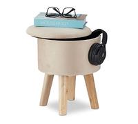 Relaxdays Storage Stool, Comfortable Padded Footstool, Vanity Table Chair, Small Ottoman for Dressing Room, Round, Cream