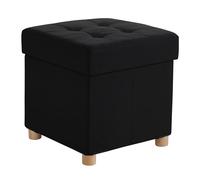 Relaxdays storage stool, upholstered, HxWxD: 38 x 38 x 38 cm, linen effect, wooden legs, square design, black