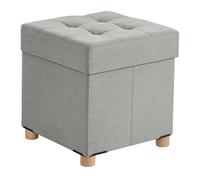 Relaxdays storage stool, upholstered, HxWxD: 38 x 38 x 38 cm, linen effect, wooden legs, square footrest, light grey