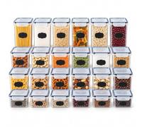 Relaxdays Storage Tins, Set with Lids, Stickers & Pen, Pack of 24 | Made from PP and silicone, storage