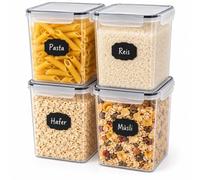 Relaxdays storage tins, with lids & stickers, with pen, 5.2 L | Made from PP and silicone, for the kitchen, pack of 4