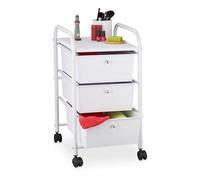 Relaxdays Storage Trolley, 3 Drawers, H x W x D Approx. 60 x 33 x 39 cm, Metal & Plastic, White
