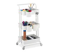 Relaxdays Storage Trolley, 3 Shelves, All-Purpose, Rolling Shelf H x W x D approx. 86 x 38 x 39 cm, Metal, White, Steel