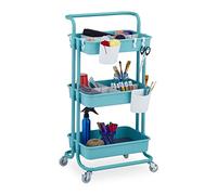 Relaxdays Storage Trolley, 3 Shelves, All-Purpose, Rolling Shelf H x W x D approx. 86 x 43 x 42 cm, Metal, Turquoise, Steel