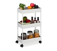 Relaxdays Storage Trolley, 3 Shelves, Cart for Kitchen, Bathroom & Office, Rolling Shelf, HWD: 65.5 x 40 x 22 cm, White