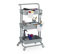 Relaxdays Storage Trolley, 3 Shelves, Cart for Kitchen, Bathroom & Office, Rolling Shelf, HWD: 86 x 42.5 x 36 cm, Grey, 50% steel 40% plastic 10% felt