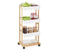 Relaxdays Storage Trolley, 4 Shelves, H x W x D Approx. 88 x 40 x 30 cm, Bamboo, Natural/White