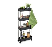 Relaxdays Storage Trolley, Rolling Cart, Space Saving Shelf, Kitchen, 4 Shelves, Plastic, HBT 98 x 15.5 x 40.5 cm, Black