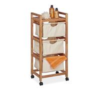 Relaxdays Storage Unit, 3 Baskets, Bathroom, Kitchen, Bedroom, Freestand, HxWxD: 96x43.5x33.5 cm, Wooden, Natural/Beige, Wood, 96 x 43.5 x 33.5 cm