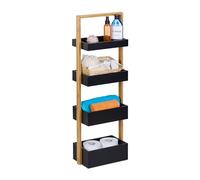 Relaxdays Storage Unit, 4 Shelves, Kitchen, Bedroom, Free-Standing, 88 x 30 x 18 cm, Caddy, Bamboo/MDF, Natural/Black