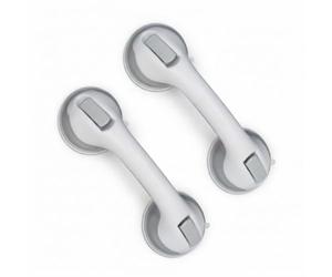 Relaxdays Suction Grab Handles, Set of 2, Rail for Bath & Shower, 70 kg, for the Elderly, Disability Aid, White/Grey