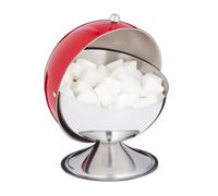Relaxdays Sugar Bowl, with Rolling Lid, Shiny Stainless Steel, for Sweets, Candy Holder, Decorative, Tin Container, Red