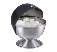 Relaxdays Sugar Bowl, Stainless Steel, Candy Ball with Lid, for Confectionery & Snack, HxØ: 15.5 x 14 cm, Black/Silver