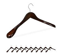Relaxdays Suit Hangers Set of 10, Wide Shoulders, 360° Swivel Hooks, Jackets, Wooden Coat Holders, Dark Brown