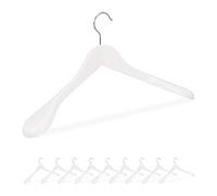 Relaxdays Suit Hangers Set of 10, Wide Shoulders, 360° Swivel Hooks, Jackets, Wooden Coat Holders, White