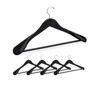 Relaxdays Suit Set of 5, Wide Shoulders, 360° Swivel Hooks, Pants Rail, Wooden Coat Hangers, Black, Wood, 24 x 44.5 x 5.5 cm