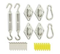 Relaxdays Sun Sail Fastening Set, 40-pcs, Stainless Steel, Mounting Tensioning Screws, Carabiners, Wall Eyelets, Silver, 18 x 2 x 0.8 cm