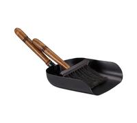 Relaxdays Sweeping Set for Fireplace, Iron Dustpan & Hand Brush, Wooden Handle, Jute Bristles, Chimney Set, Black/Brown
