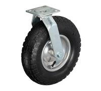Relaxdays Swivel Castor, 3.50-6, Max. Load 120 kg, Rubber, Steel Plate, Air-Filled, Heavy-Duty Wheel, Black/Silver
