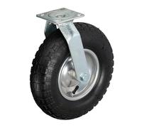 Relaxdays Swivel Castor, 3.50-6, Max. Load 120 kg, Rubber, Steel Plate, Air-Filled, Heavy-Duty Wheel, Black/Silver, 35 x 30 x 13.5 cm