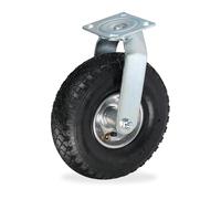 Relaxdays Swivel Castor, Pneumatic Tyres, 3.00-4, Heavy-Duty Transport Wheel, Screw-on Plate, up to 120 kg, Black/Silver, 12.5 x 8 x 8 cm