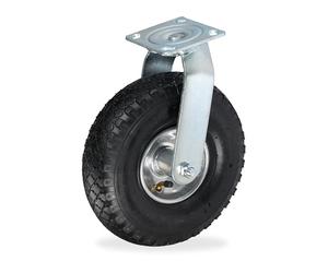 Relaxdays Swivel Castor, Pneumatic Tyres, 3.00-4, Heavy-Duty Transport Wheel, Screw-on Plate, up to 120 kg, Black/Silver