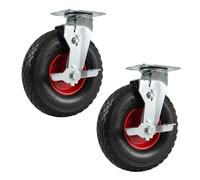 Relaxdays swivel castor with brake, set of 2, 3.00-4, 120 kg, black/red