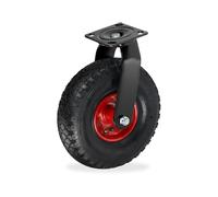 Relaxdays Swivel Castor with Pneumatic Tire 3.00-4, Heavy-Duty, Mounting Plate, up to 120kg, Black/Red, 14x26x39cm