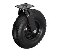 Relaxdays Swivel Castor with Pneumatic Tyre 3.00-4, Heavy-Duty Load, Mounting Plate, 120kg, Black, 39x30x34cm